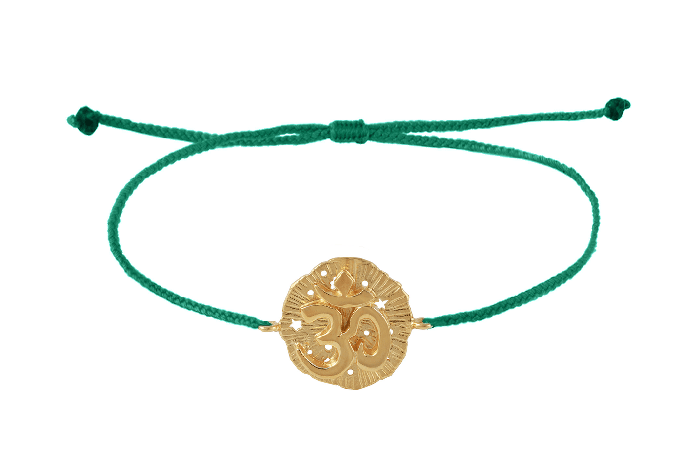 String bracelet with Om medallion amulet. Gold plated
