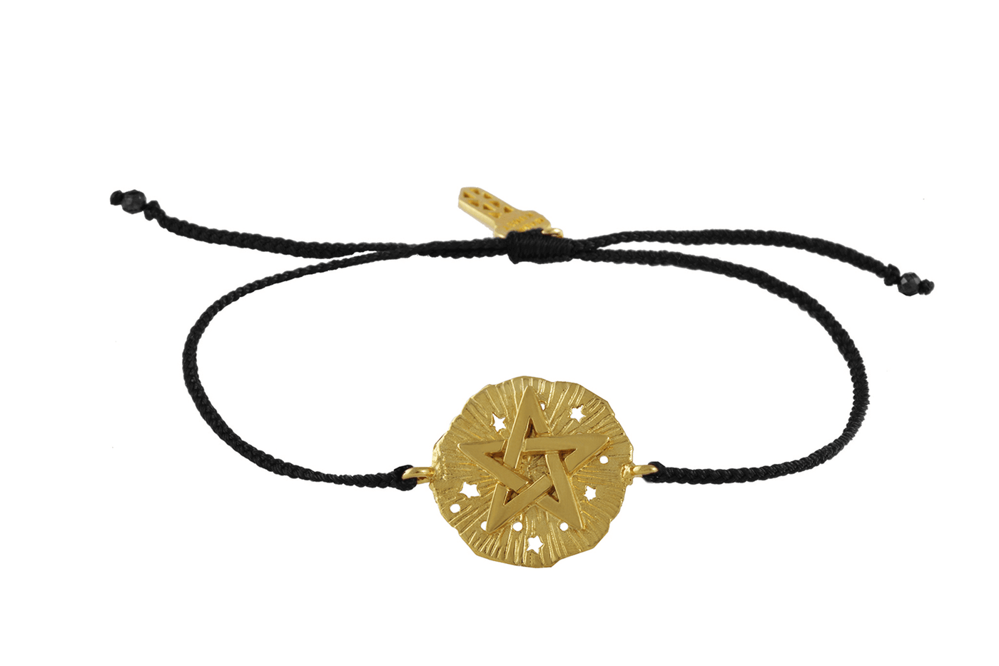 String bracelet with Pentagram medallion talisman. Gold plated