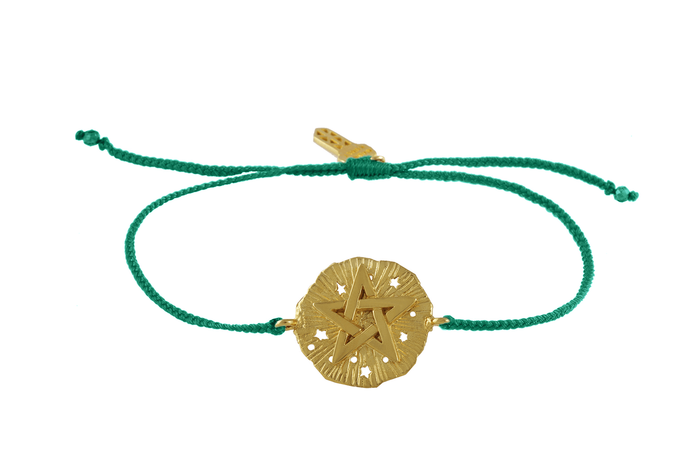 String bracelet with Pentagram medallion talisman. Gold plated