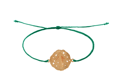 String bracelet with runic medallion amulet Tiwaz. Gold plated