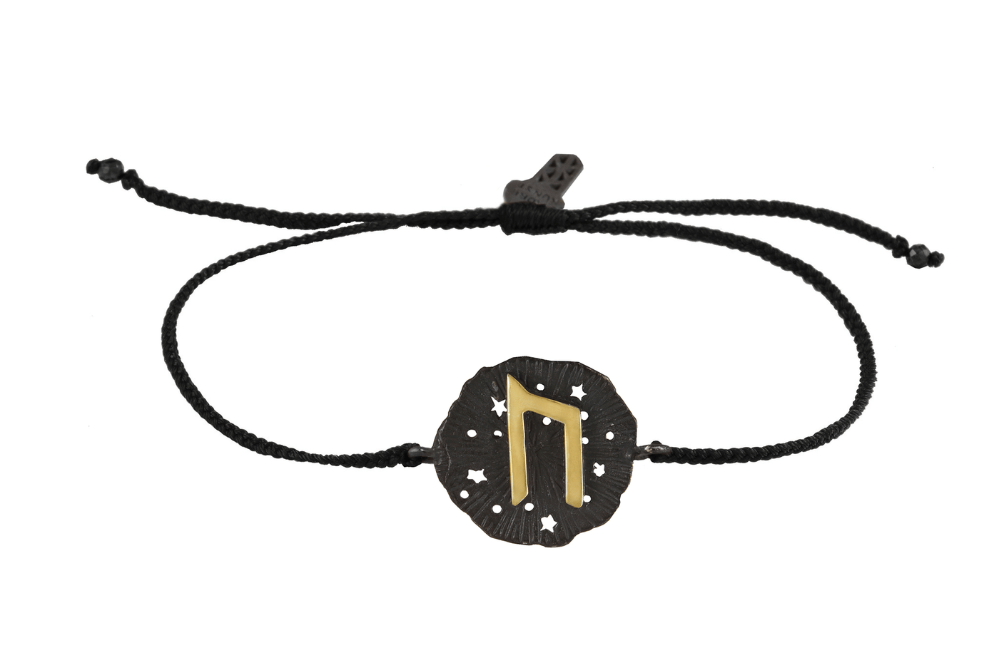 String bracelet with Uruz runic medallion talisman. Gold plated and oxide