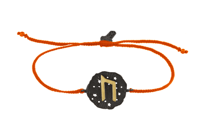 String bracelet with Uruz runic medallion talisman. Gold plated and oxide