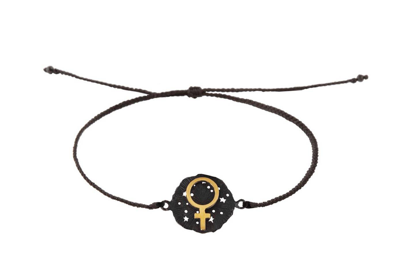 String bracelet with Venus medallion amulet. Gold plated and oxide