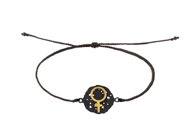 String bracelet with Venus medallion amulet. Gold plated and oxide