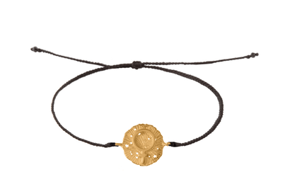 String bracelet with Venus medallion amulet. Gold plated