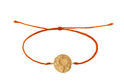 String bracelet with Venus medallion amulet. Gold plated