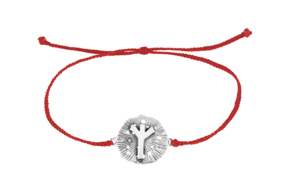 String bracelet with runic medallion amulet Algiz. Silver