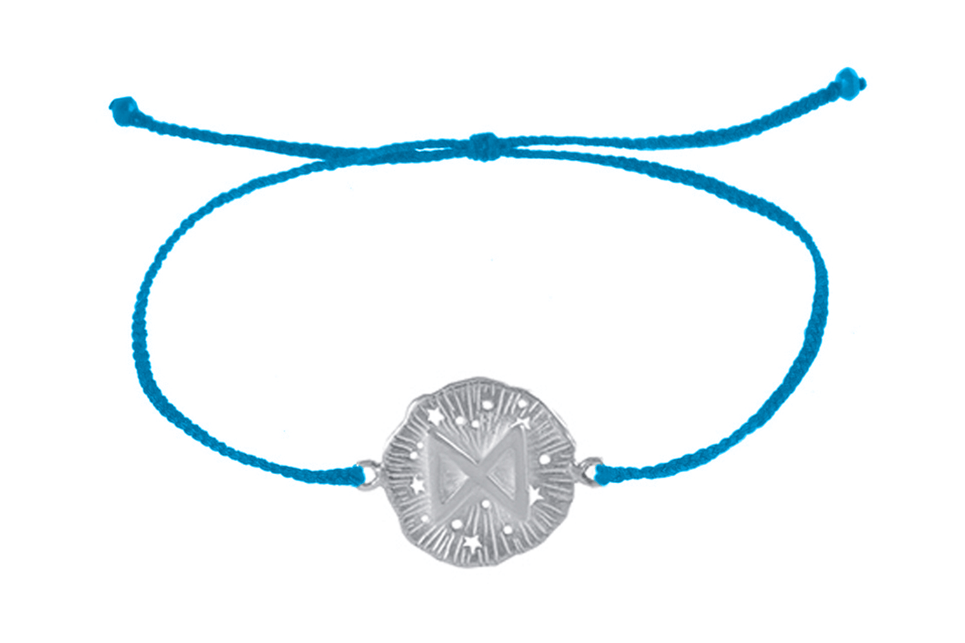 String bracelet with runic medallion amulet Dagaz. Silver
