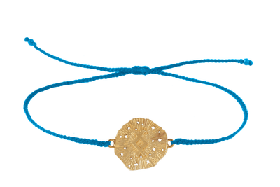 String bracelet with runic medallion amulet Inguz. Gold plated