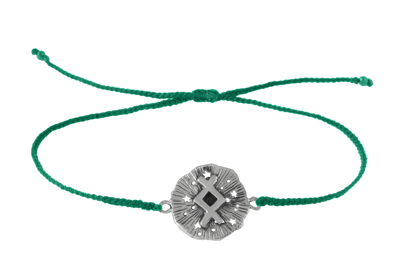 String bracelet with runic medallion amulet Inguz. Silver