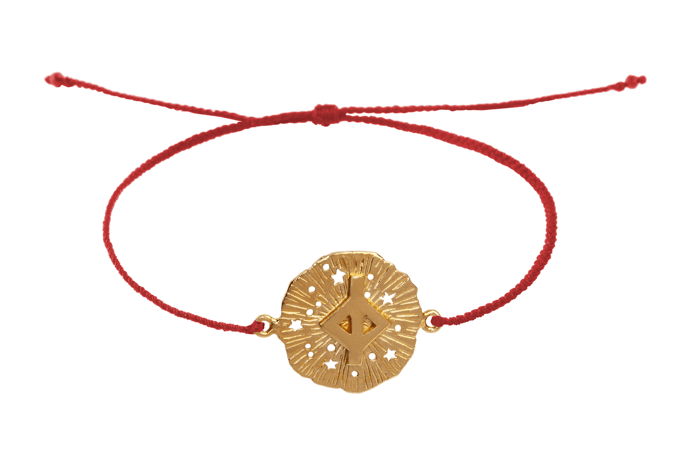String bracelet with runic medallion amulet Jera. Gold plated