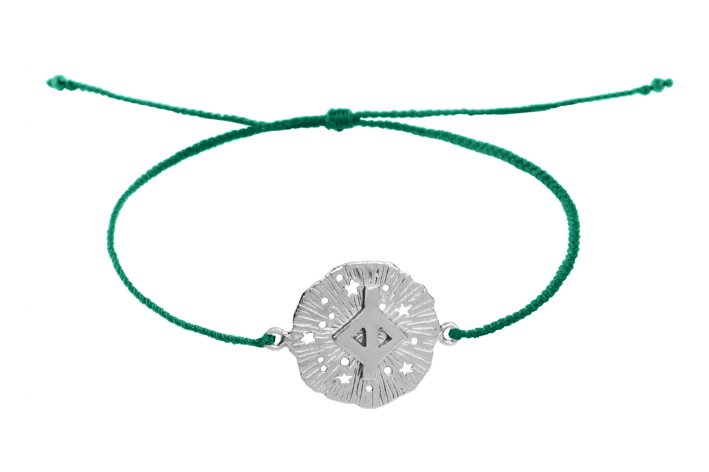 String bracelet with runic medallion amulet Jera. Silver