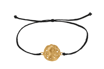 String bracelet with runic medallion amulet Odal. Gold plated
