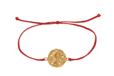 String bracelet with runic medallion amulet Odal. Gold plated
