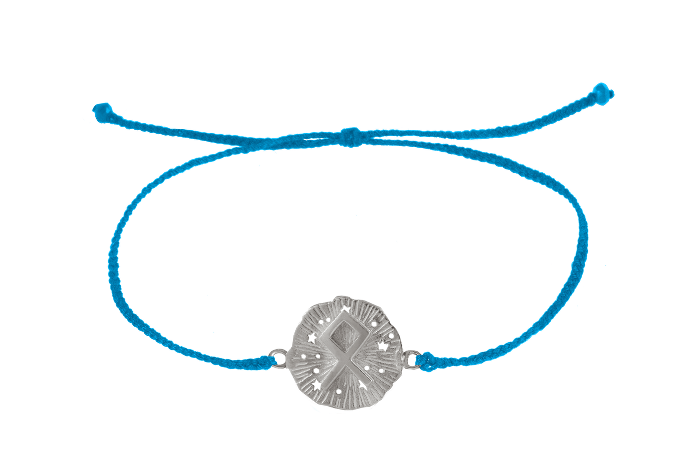 String bracelet with runic medallion amulet. Silver