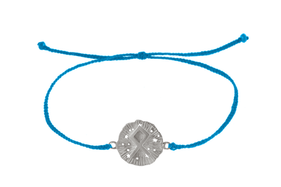 String bracelet with runic medallion amulet Odal. Silver