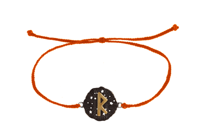 String bracelet with runic medallion amulet Raido. Gold plated and oxide