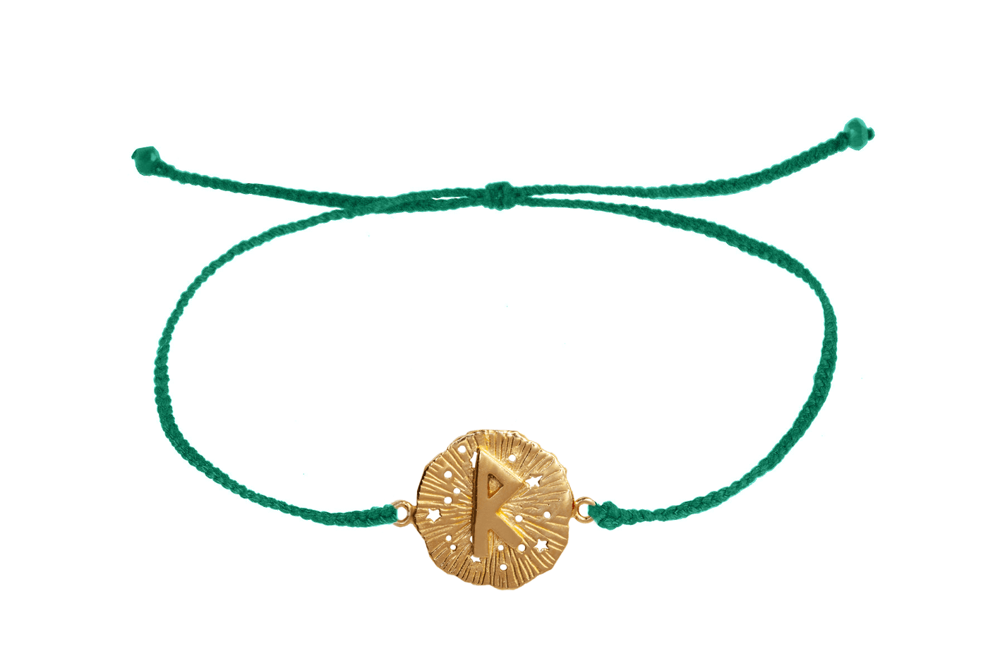 String bracelet with runic medallion amulet Raido. Gold plated