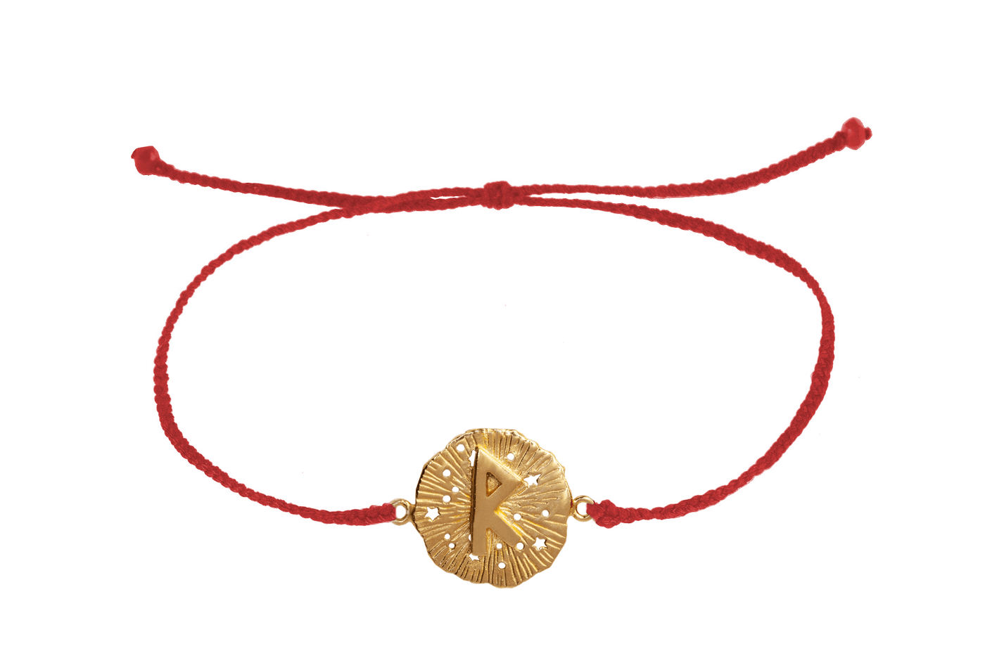 String bracelet with runic medallion amulet Raido. Gold plated