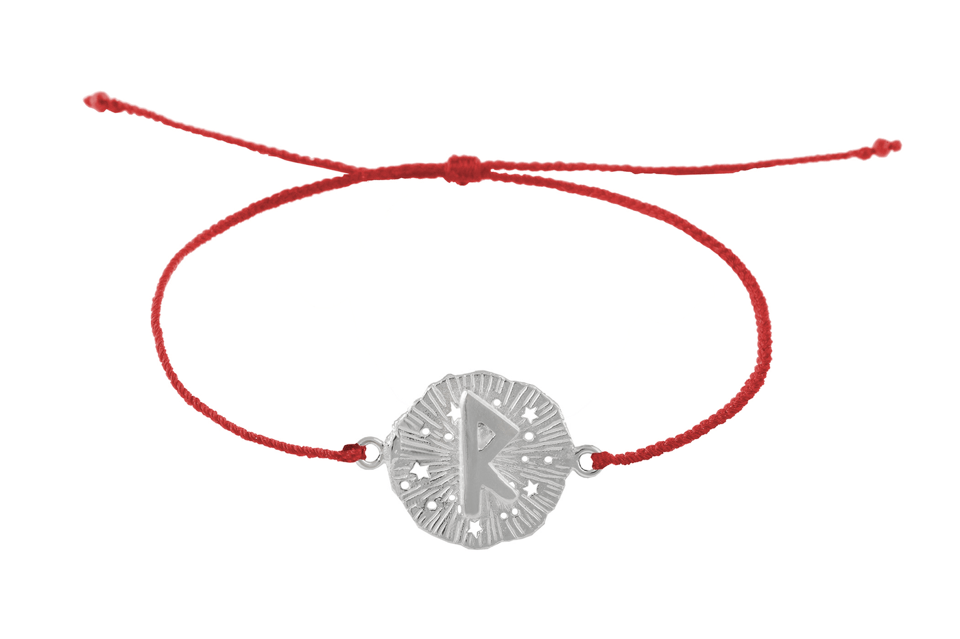 String bracelet with runic medallion amulet Raido. Silver