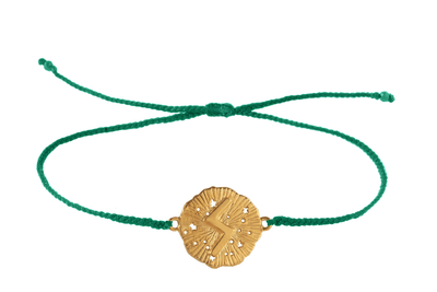 String bracelet with runic medallion amulet Soulo. Gold plated