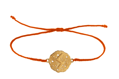 String bracelet with runic medallion amulet Soulo. Gold plated
