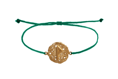 String bracelet with runic medallion amulet Wunjo. Gold plated