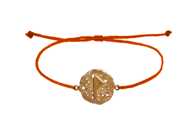 String bracelet with runic medallion amulet Wunjo. Gold plated