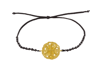 Uranus Medallion Amulet bracelet with beads. Gold plated