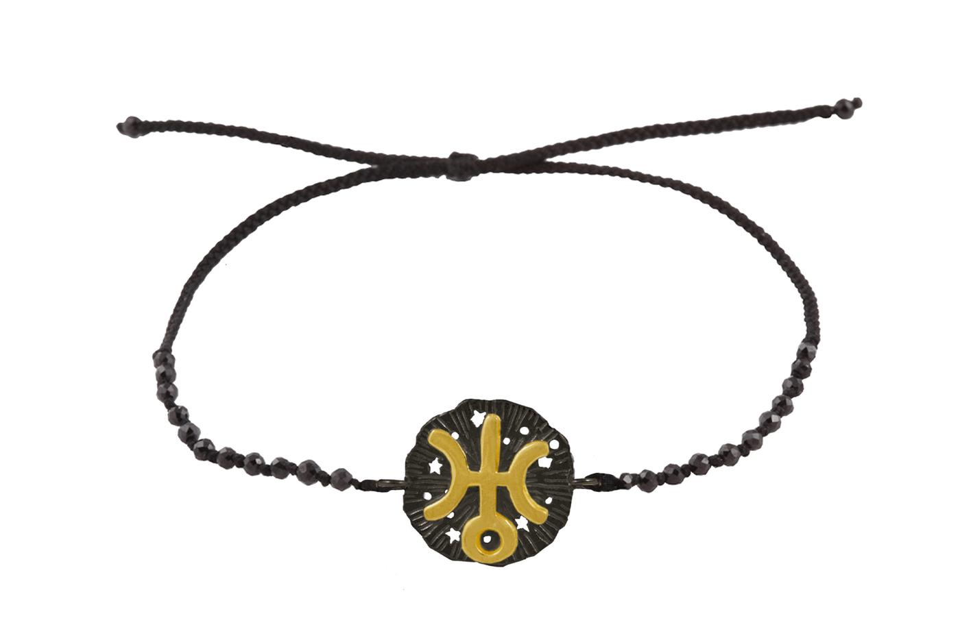 Uranus Medallion Amulet bracelet with beads. Gold plated and oxide