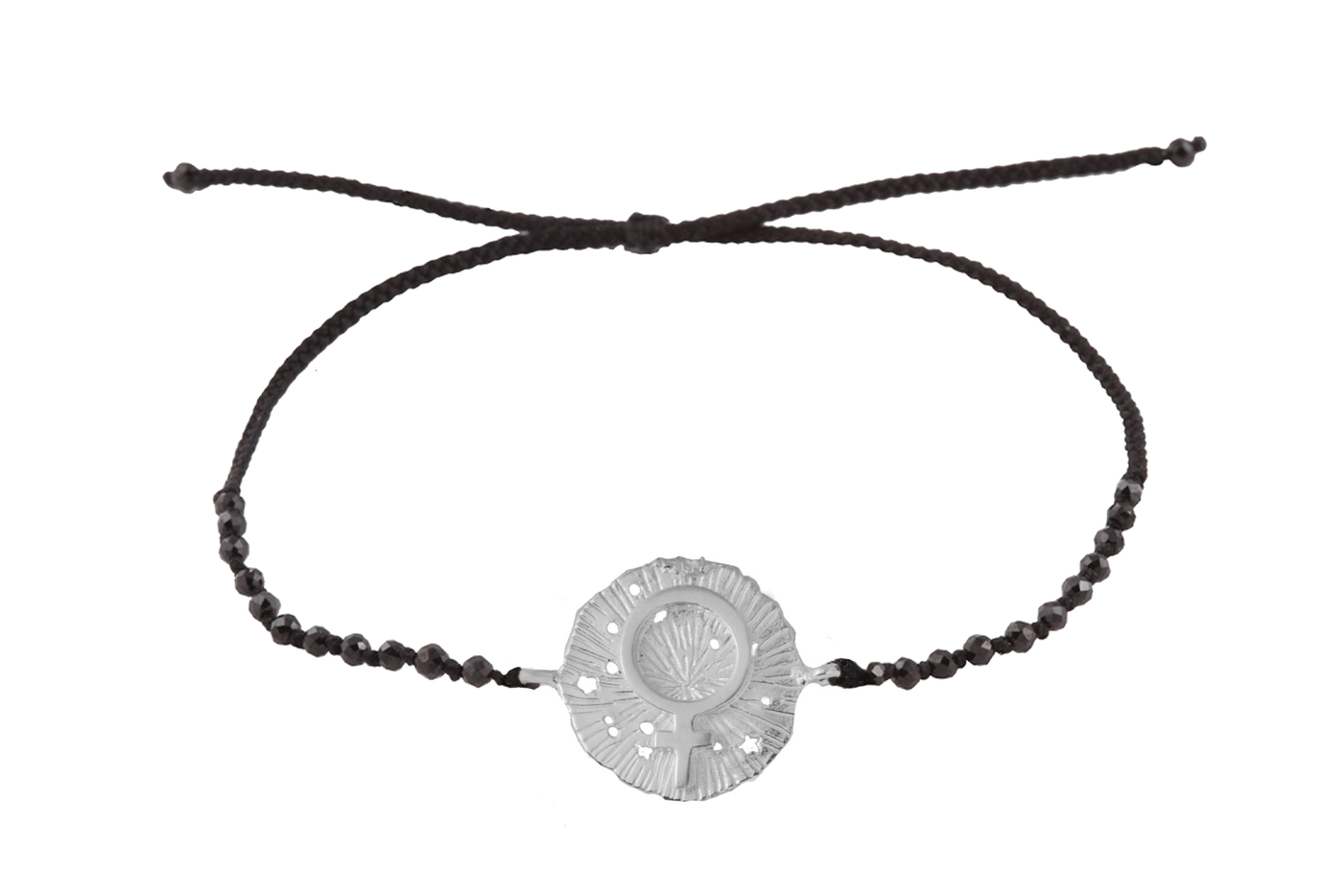Venus medallion bracelet with semiprecious stone beads. Silver