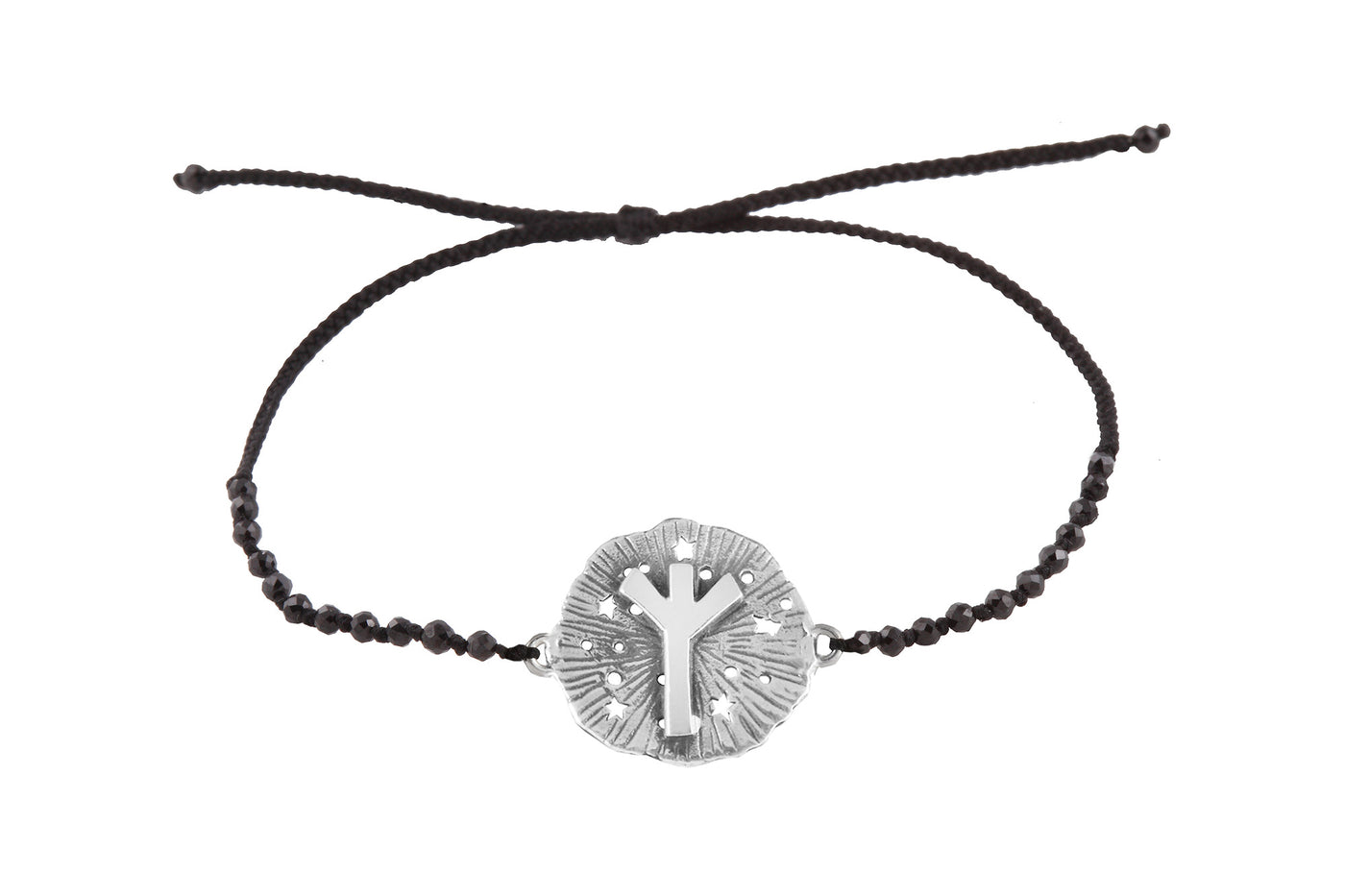 Runic medallion amulet Algiz bracelet with beads. Silver