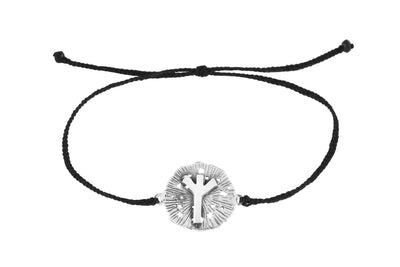 String bracelet with runic medallion amulet Algiz. Silver