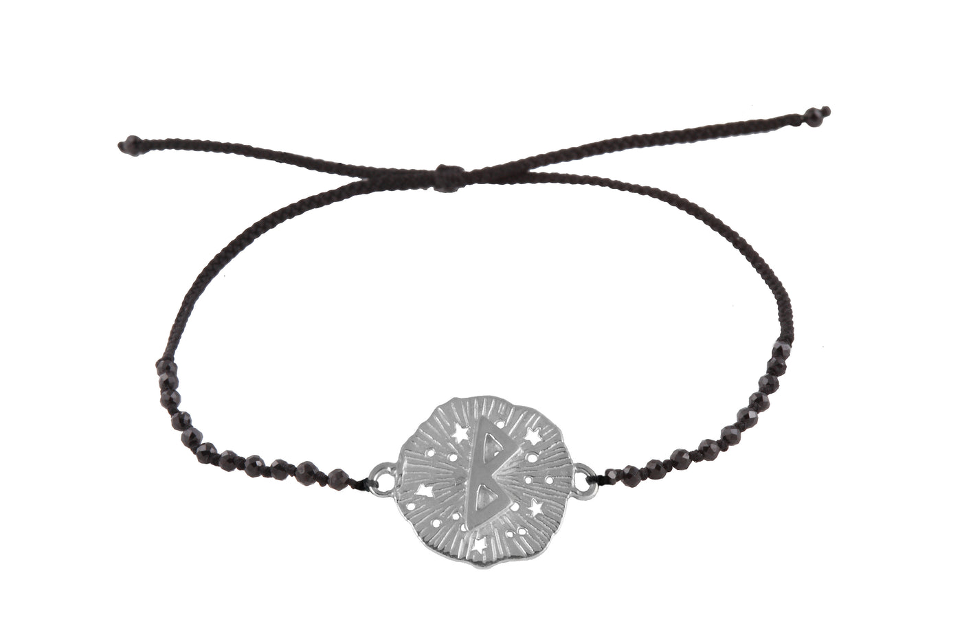 Runic medallion amulet Berkana bracelet with beads. Silver