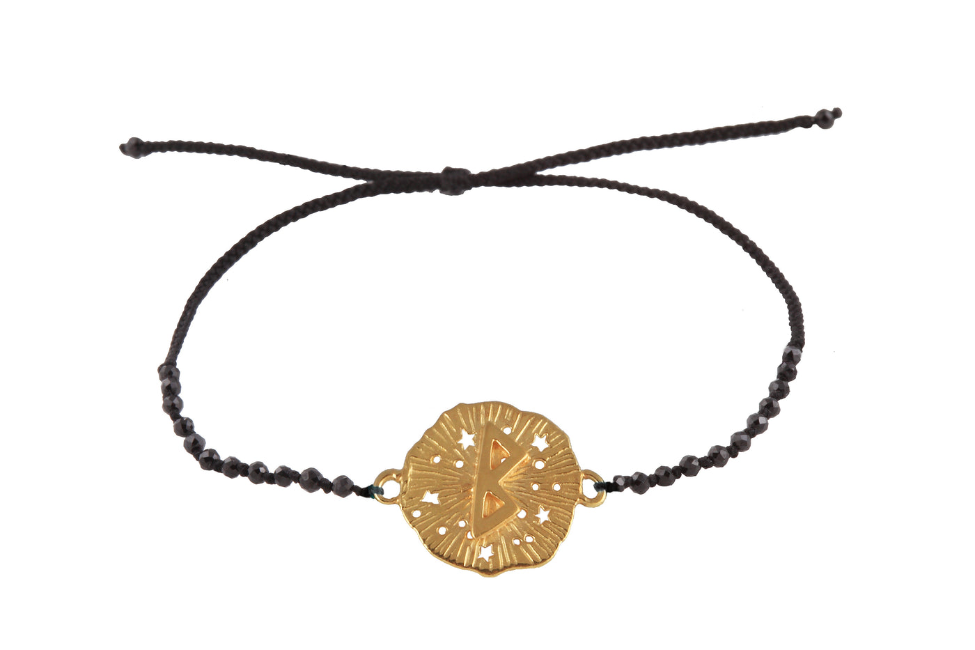 Runic medallion amulet Berkana bracelet with beads. Gold plated