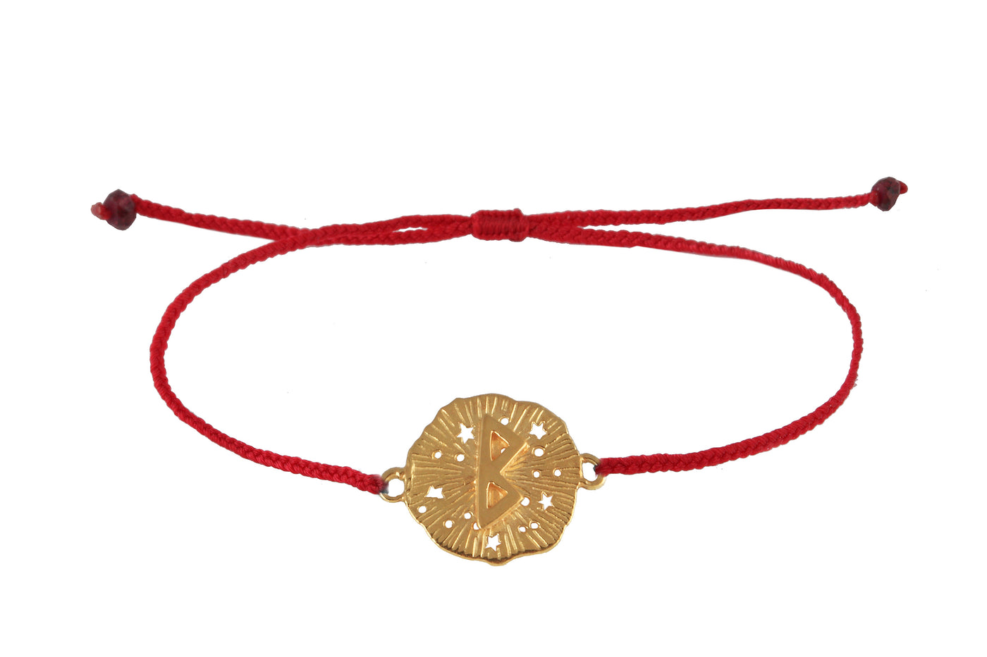 String bracelet with runic medallion amulet Berkana. Gold plated
