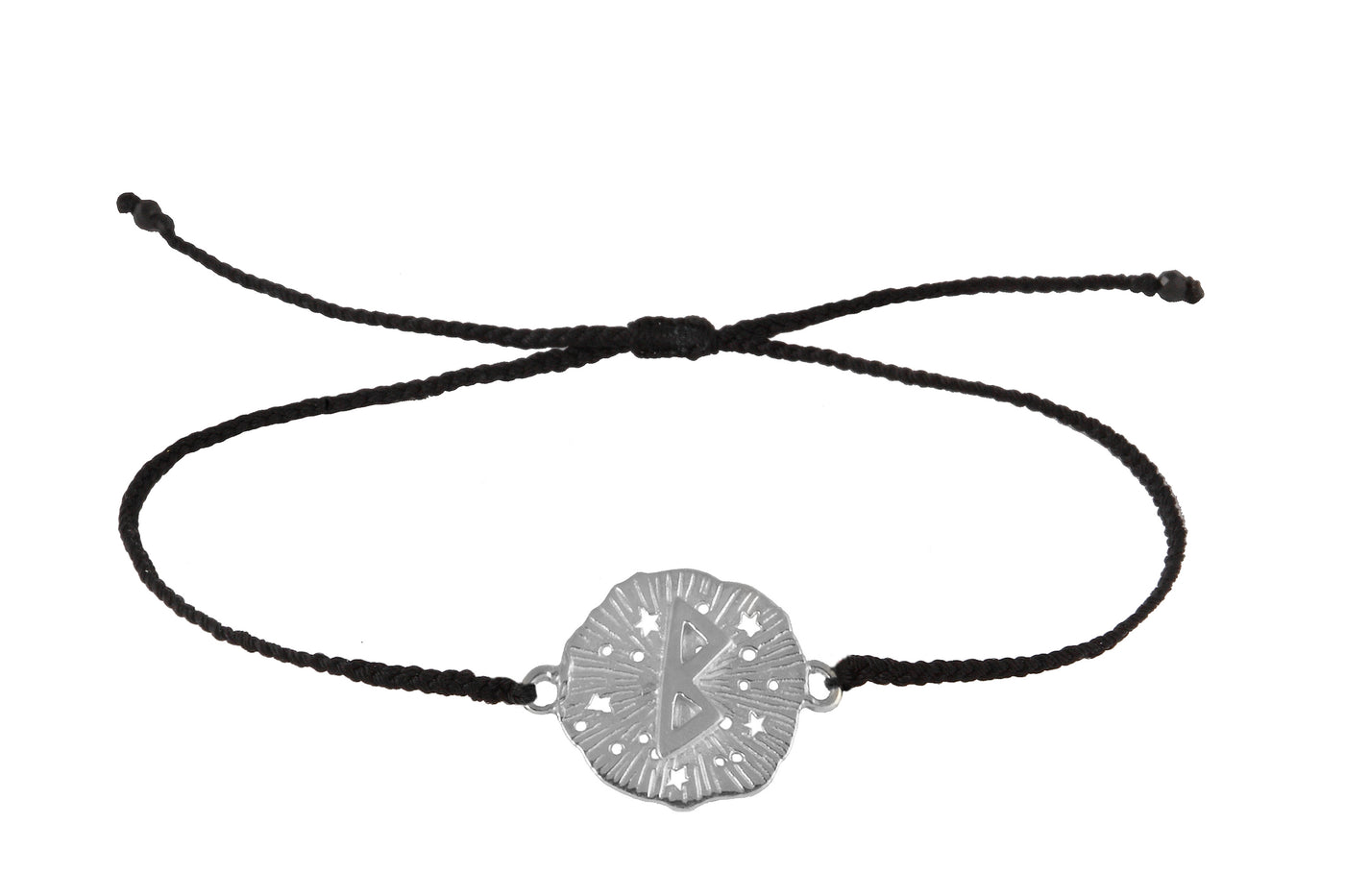 String bracelet with runic medallion amulet Berkana. Silver