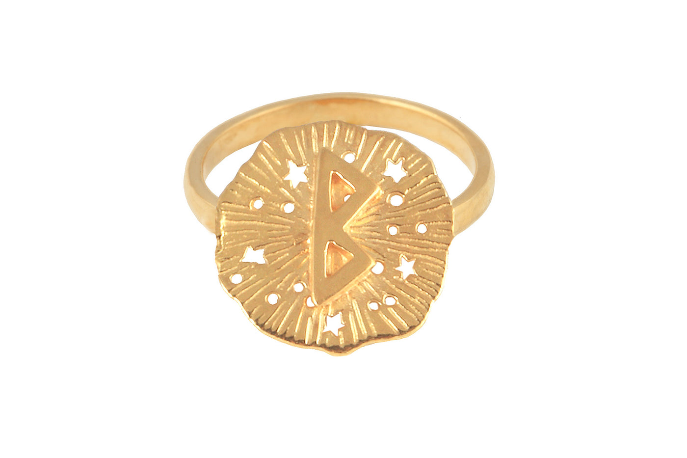 Ring with a small runic pendant Berkana. Gold plated