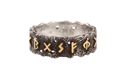 Business runic formula ring. Silver, oxidized, solid gold