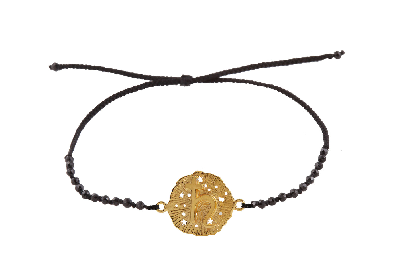 Saturn Medallion Amulet bracelet with beads. Gold plated
