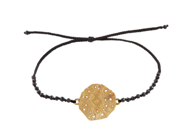 Inguz medallion bracelet with semiprecious stone beads. Silver, gold-plated