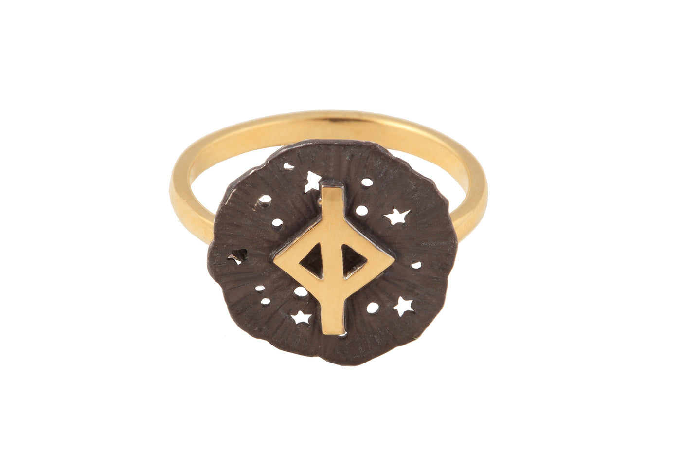 Ring with a small runic pendant Jera. Gold plated and oxide