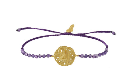 Jupiter medallion amulet bracelet with beads. Gold plated
