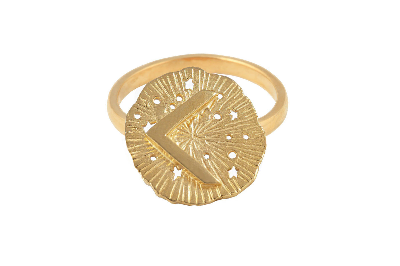 Ring with a small runic pendant Kenaz. Gold plated