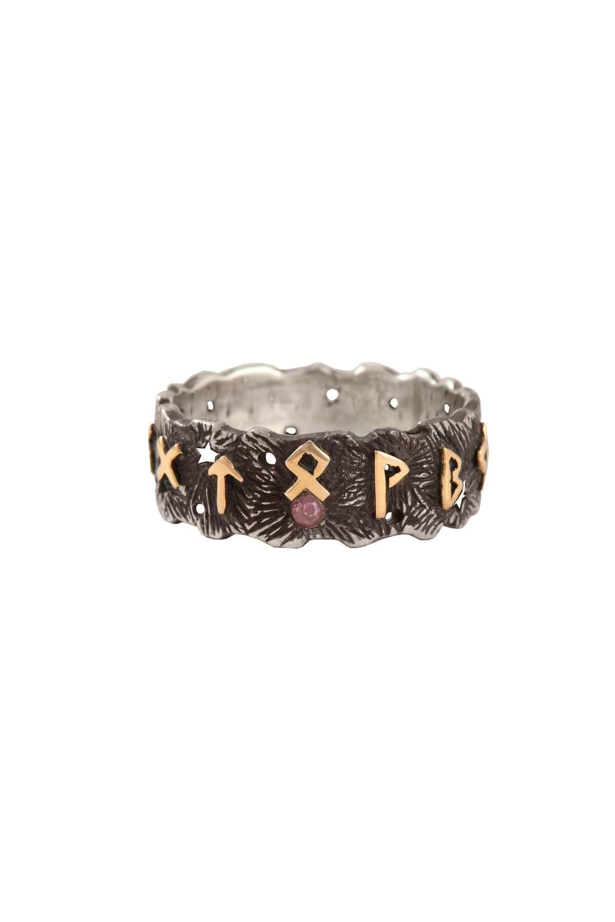 Love runic formula ring with sapphire. Silver, oxidized, solid gold ...