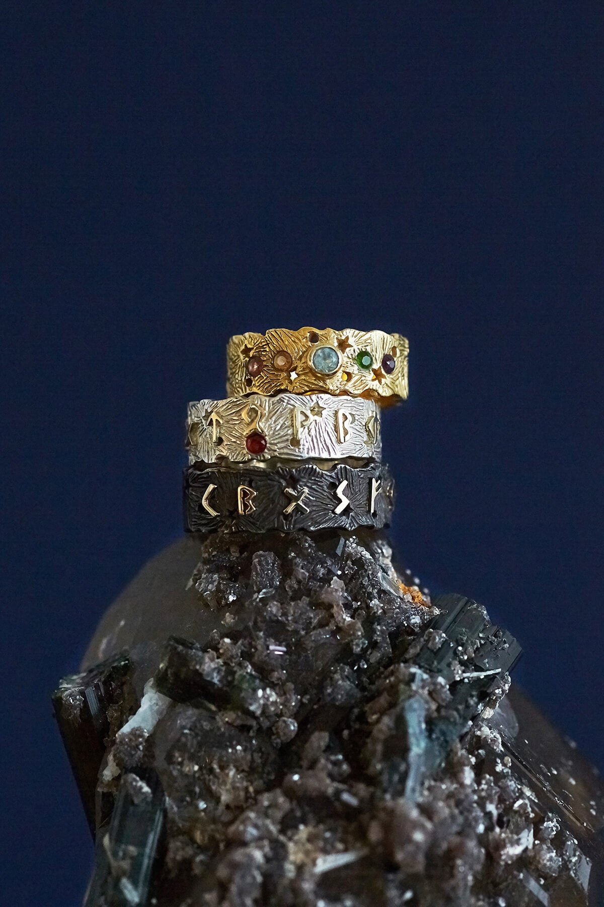 Love runic formula ring with sapphire. Silver, solid gold