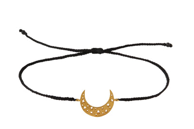String bracelet with Moon amulet. Gold plated