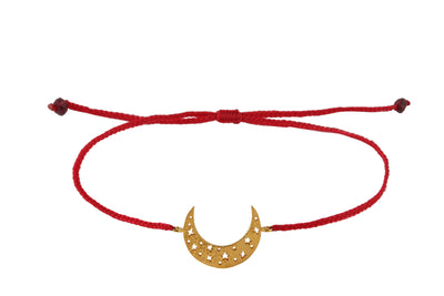 String bracelet with Moon amulet. Gold plated