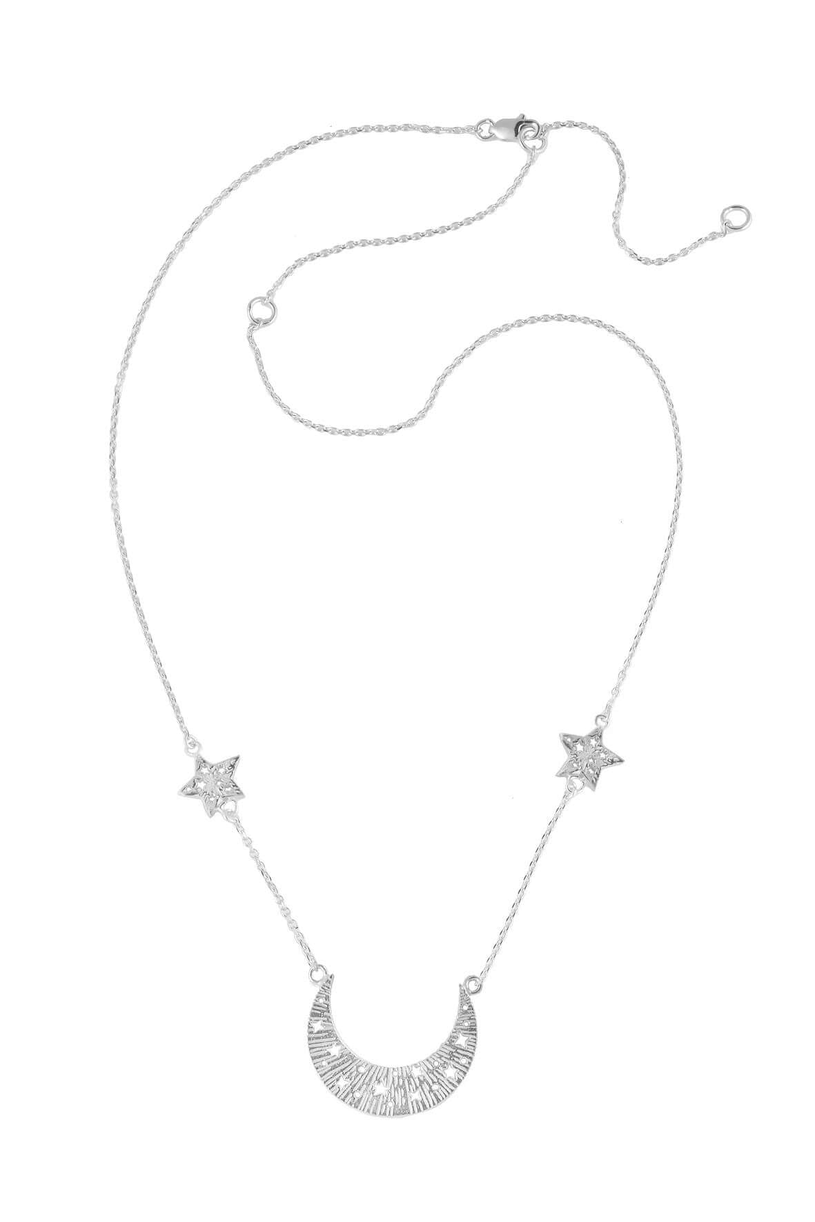 Moon swing with 2 stars on the chain necklace. Silver