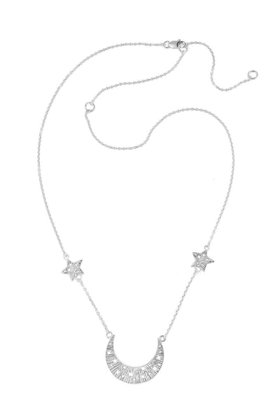 Moon swing with 2 stars on the chain necklace. Silver